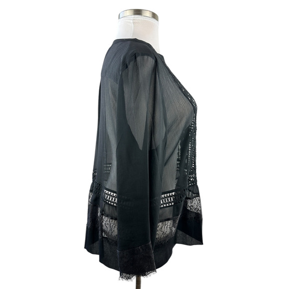 Chico's Sheer Black Lattice Lace Blouse Women's Top Size 4 US 20 22 - Picture 10 of 12